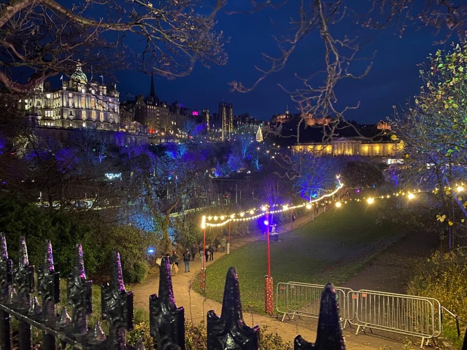 East Princes Street Gardens with Christmas Lights and Edinburgh Castle in background