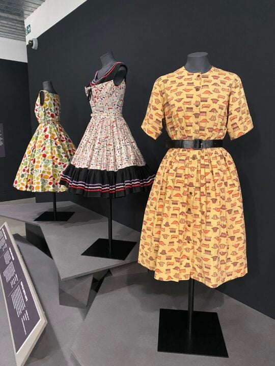 Textile Dresses on displayat the Andy Warhol Exhibition at Dovecot Studios
