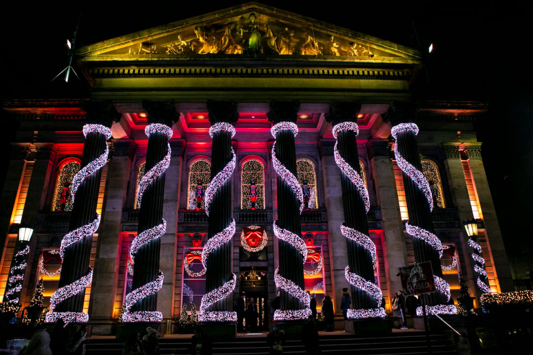 The Dome exterior with Christmas lights