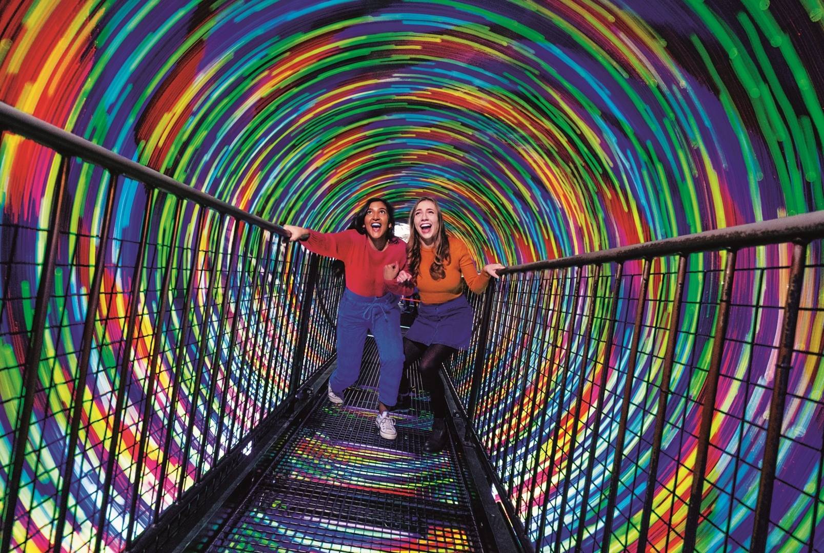 Two girls in the Vortex Tunnel at Camera Obscura & World of Illusions, Edinburgh, Camera Obscura & World of Illusions, Edinburgh