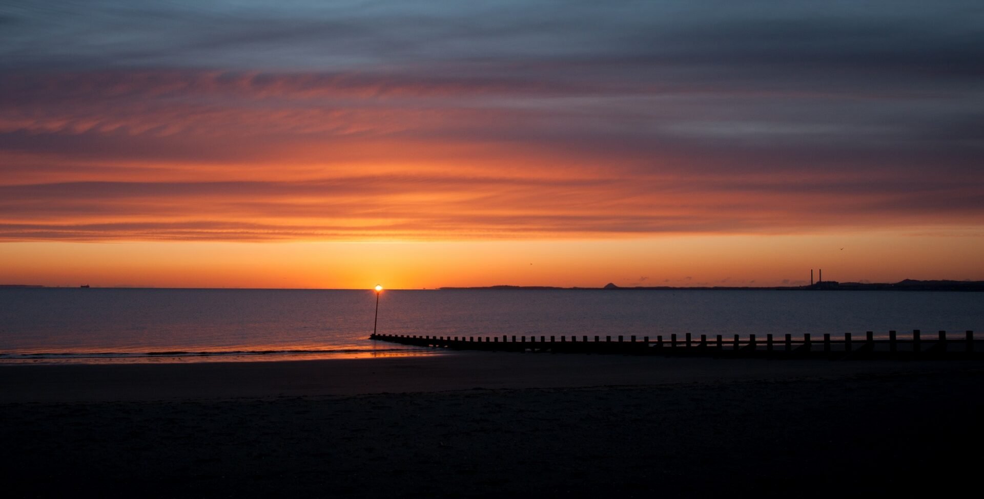 Sunrise over the beach at Portobello