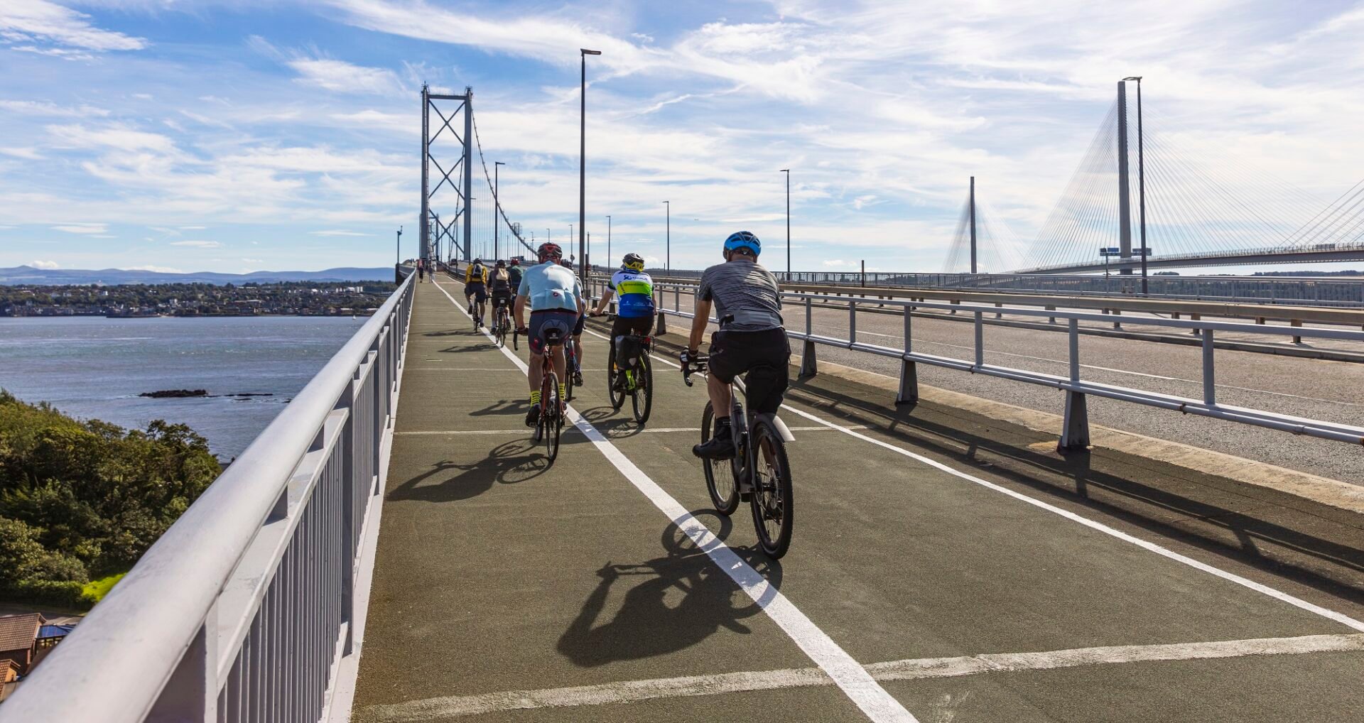 Cyclists on the forth road bridge