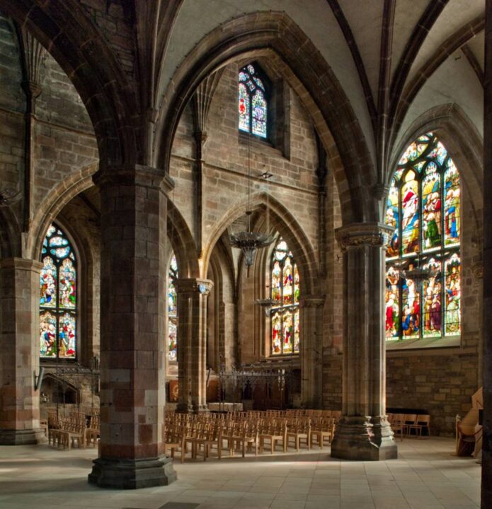 Medieval stonework and stained-glass windows,© Peter Backhouse