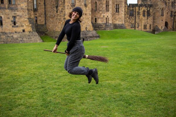 Broomstick flying at Alnwick Castle, April Bright and Code Pod Hostels