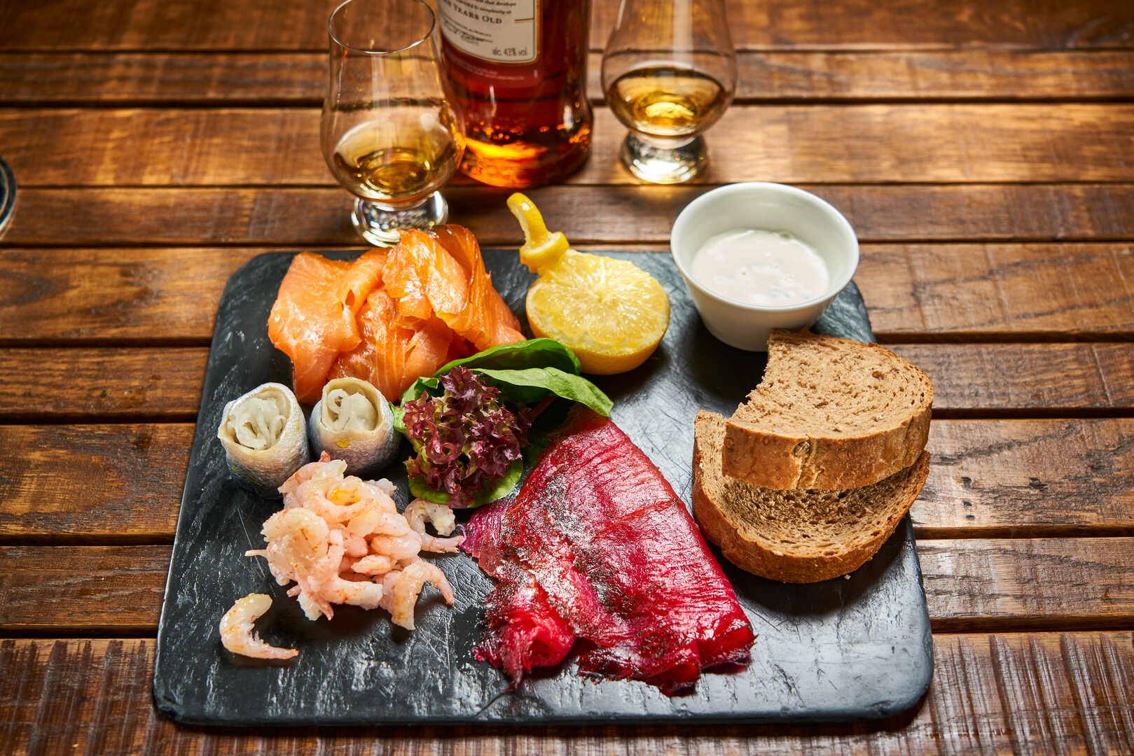Seafood platter with whisky , The Scotch Whisky Experience