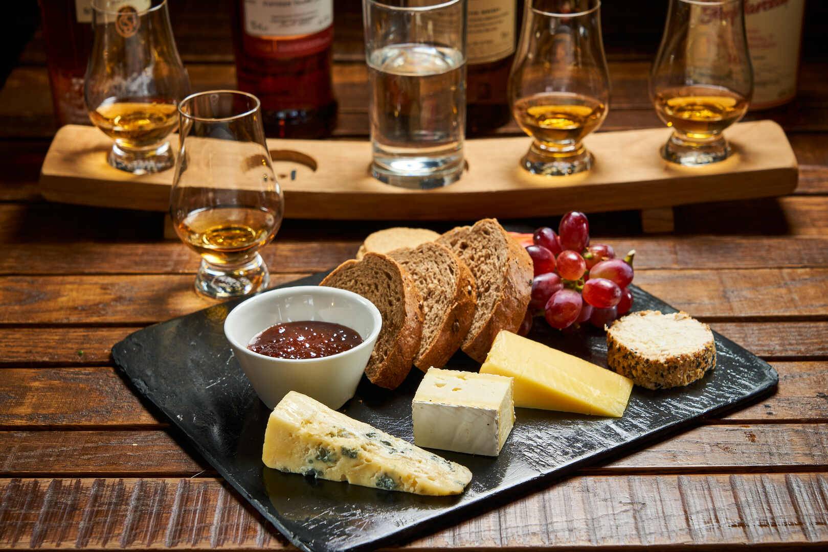 Cheese platter with whisky tasting , The Scotch Whisky Experience 