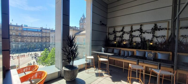 Interior shot of our all-weather terrace looking out onto Register Square
