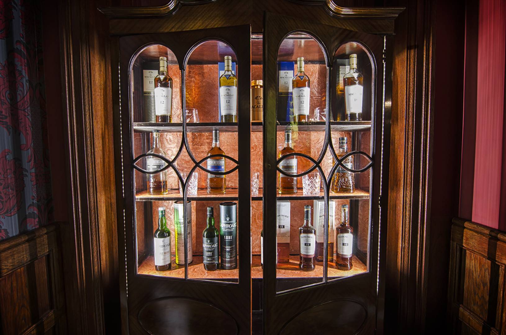 The bar offers a wide selection of spirits, wines, beer and cocktails.