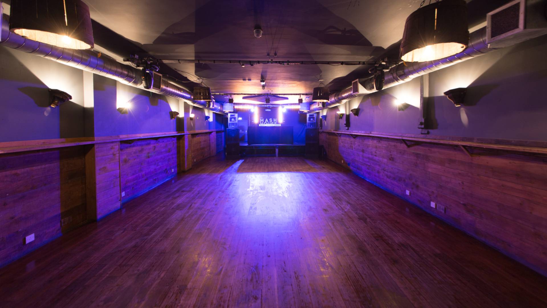 The Mash House, Edinburgh. Main room looking towards stage set up for nightclub, The Mash House