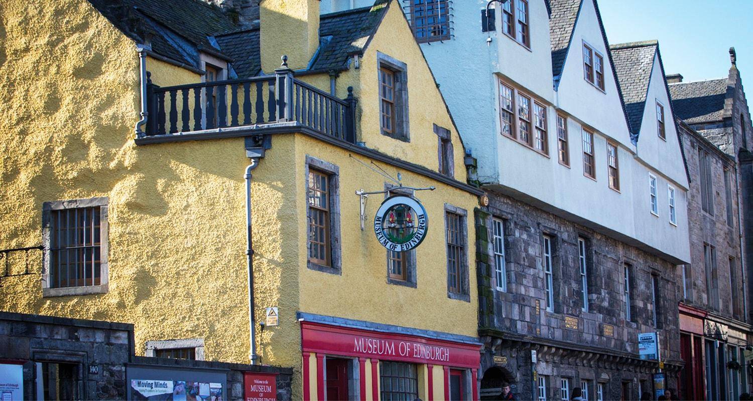 Red and yellow exterior of Museum of Edinburgh