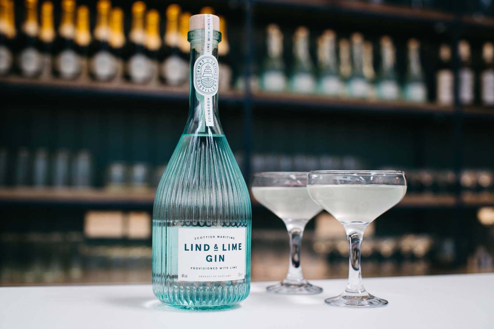 Lind & Lime Gin bottle and Gimlet cocktails, All Copyright Reserved