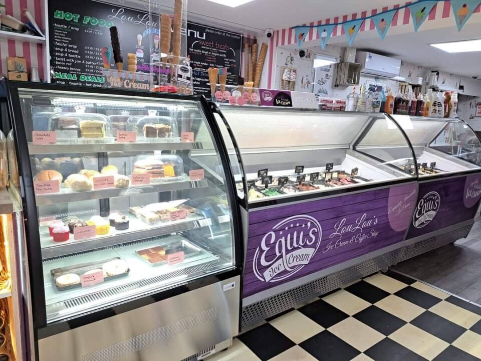 A display  of 26 flavours of Artisan gelato and a daily selection  of cake in LouLou's Ice Cream & Coffee shop