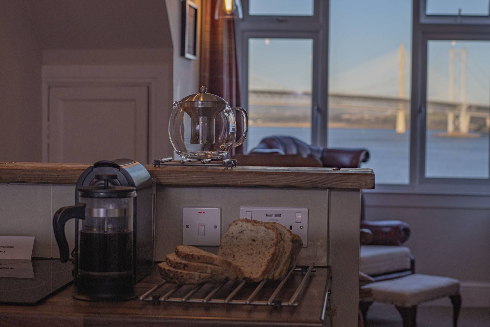 Kitchen with view of birdge over the Forth
