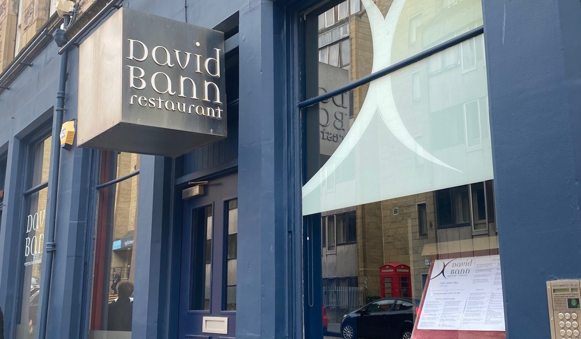 David Bann, menu in window