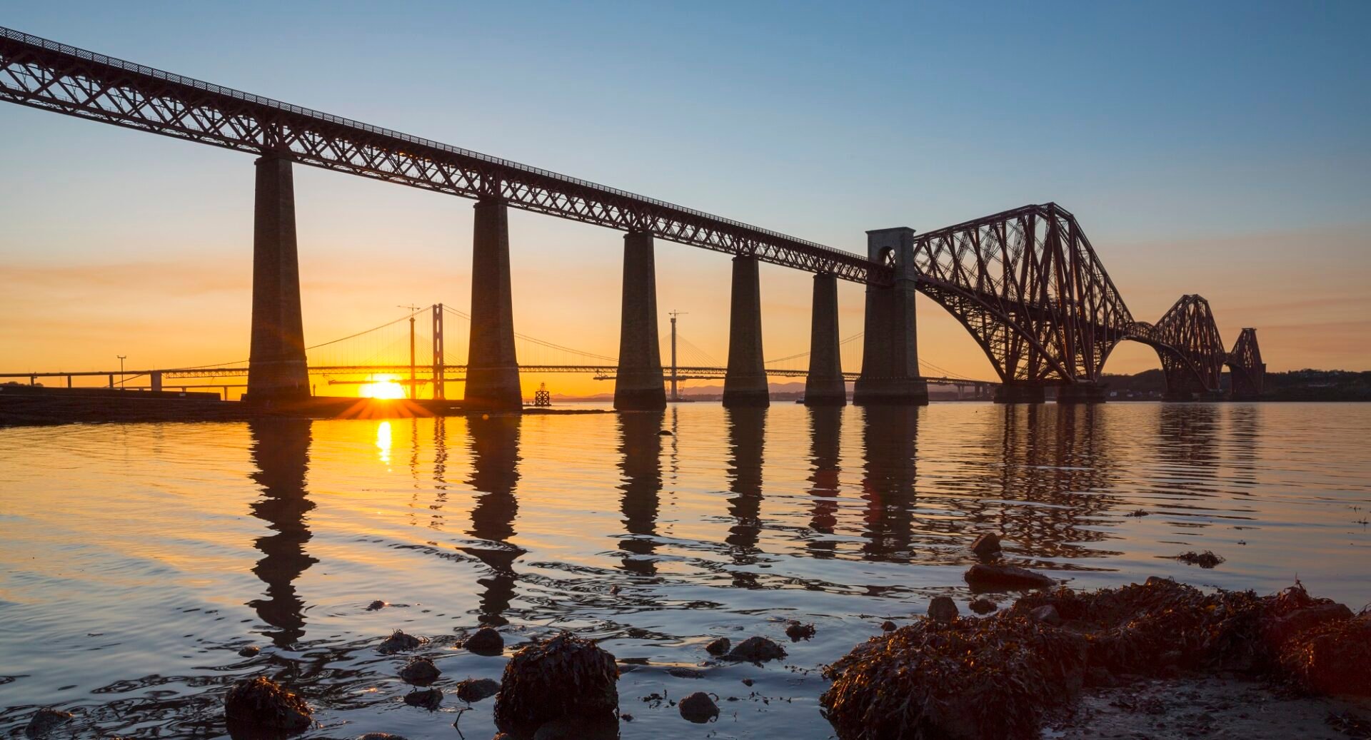 Forth Bridge at sunset, South Queensferry
