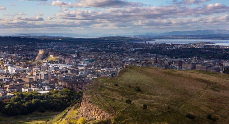 Edinburgh Castle and Crags from Arthur Seat