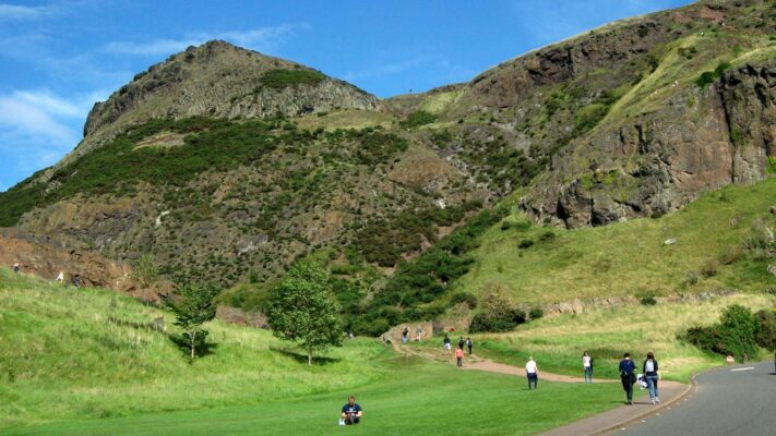 View of Arthur's Seat with people using one of the main paths to the summit., Angus Miller, Geowalks