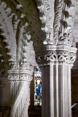 intricate stonework in the Chapel's pillars, Rosslyn Chapel Trust