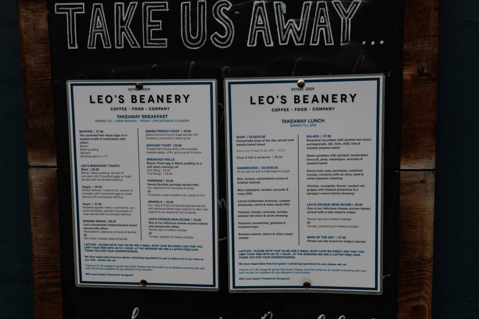 Leo's Beanery menu