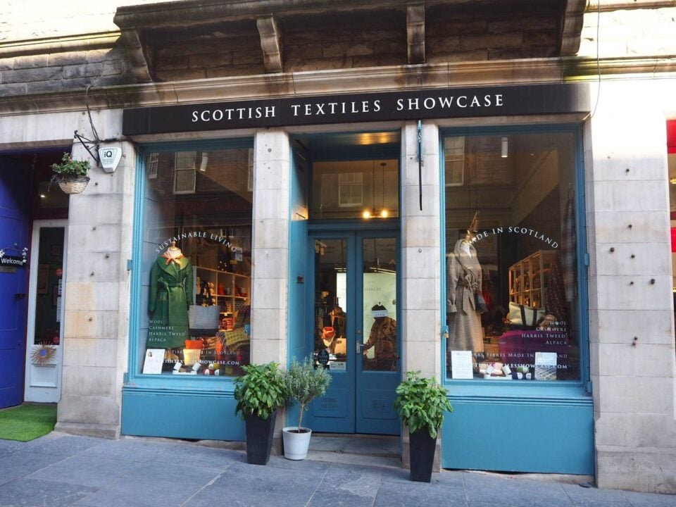 Scottish Textiles Showcase store on St Mary's Street Edinburgh shop front.,© Scottish Textiles Showcase