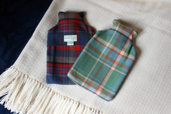 Lambswool hot water bottles in exclusive Highlands at Dusk and Highlands at Dawn tartans, Scottish Textiles Showcase