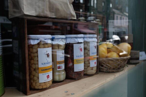 Earth Works tinned produce in shop window