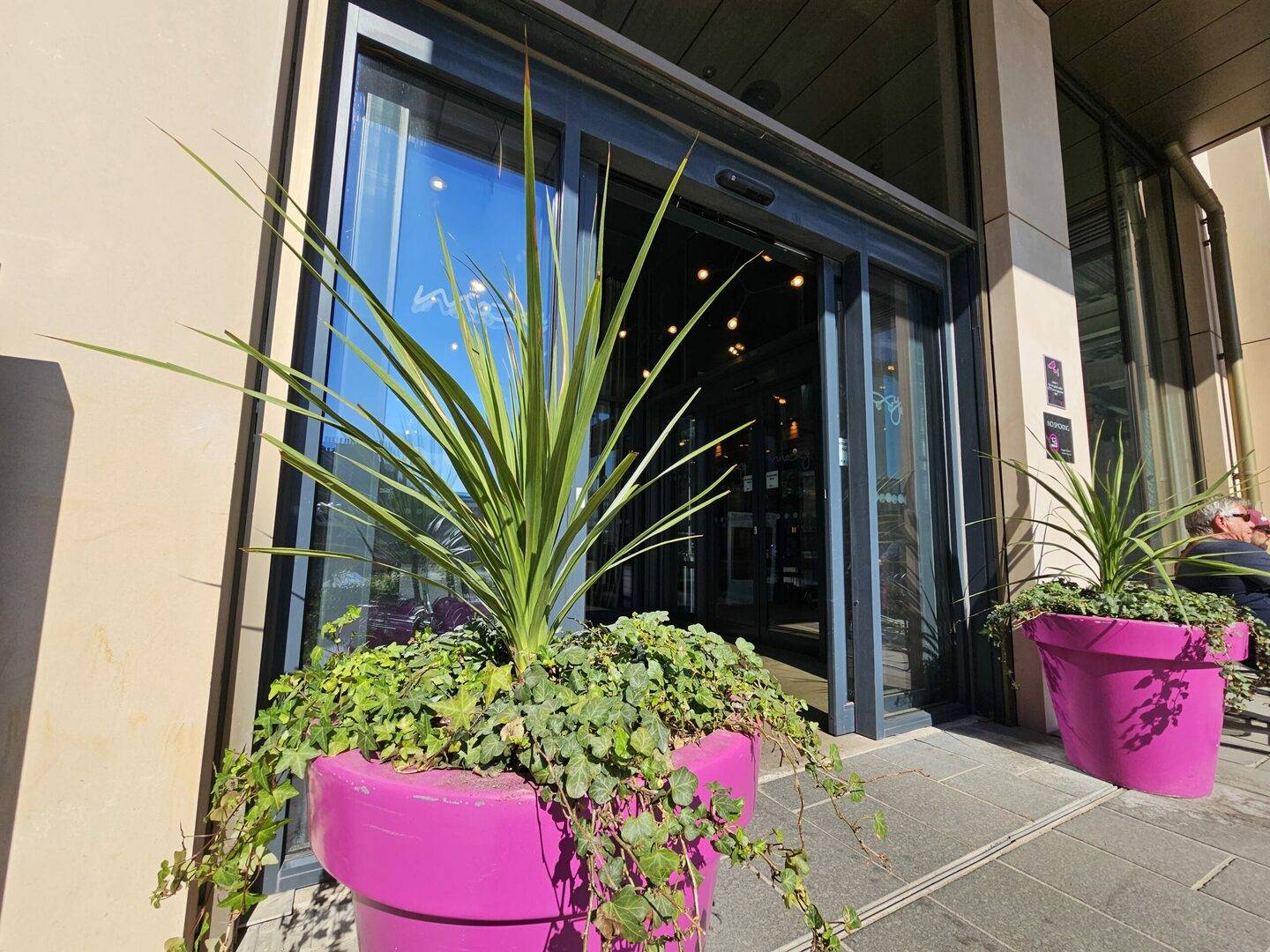 Entrance of Moxy hotel with Plants