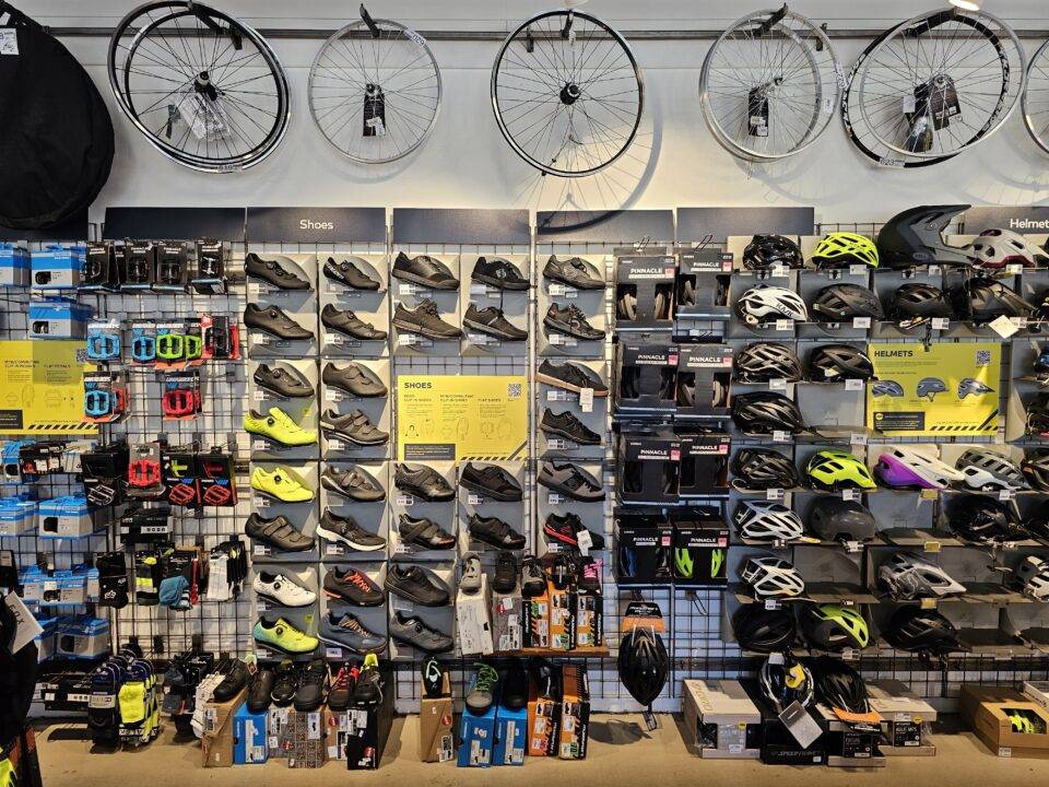 display instore of shoes, helmets and wheels