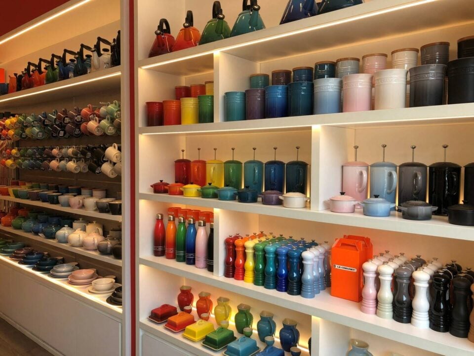 Stoneware rainbow display store shelves