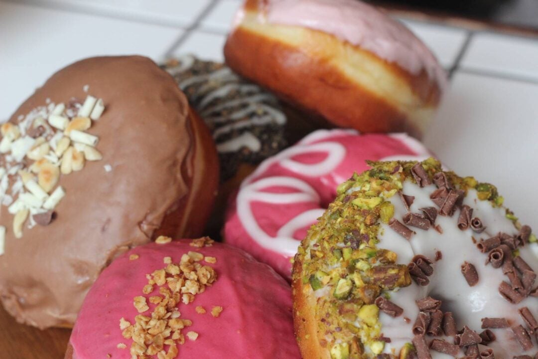 Close-up of iced donuts