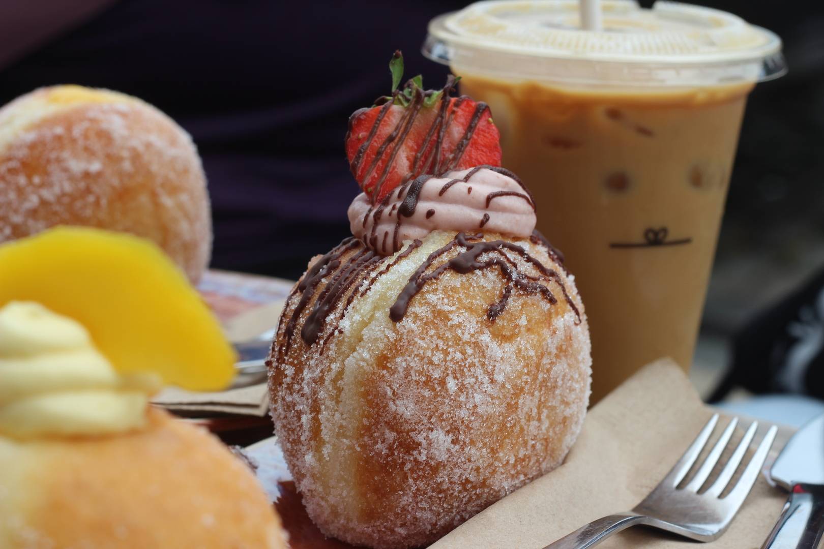 Image of donut and iced coffee