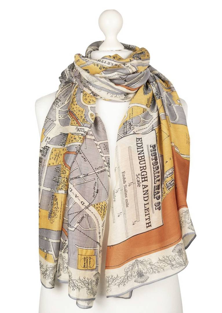 Map-printed scarf on mannequin