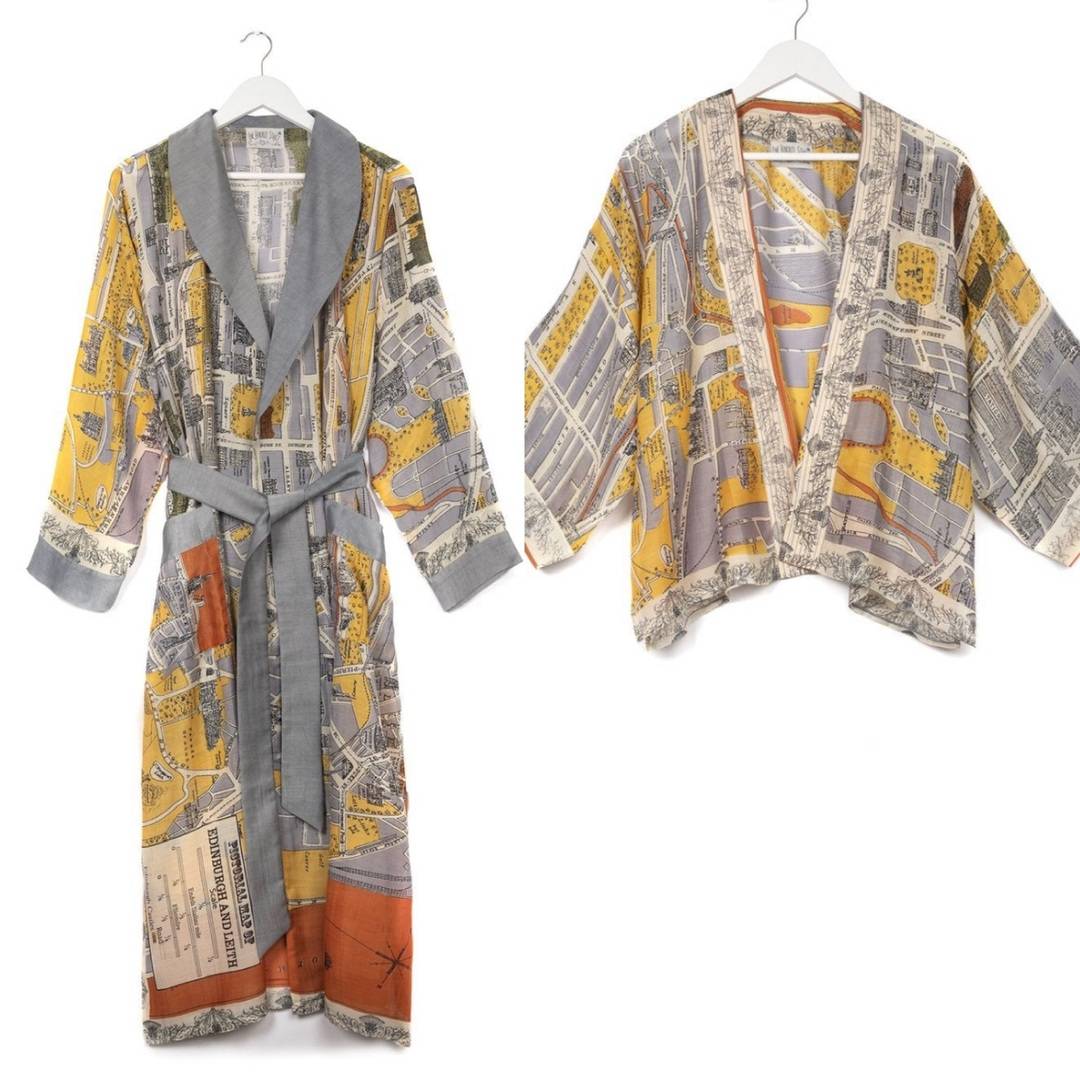 Map-printed dressing gown and cardigan