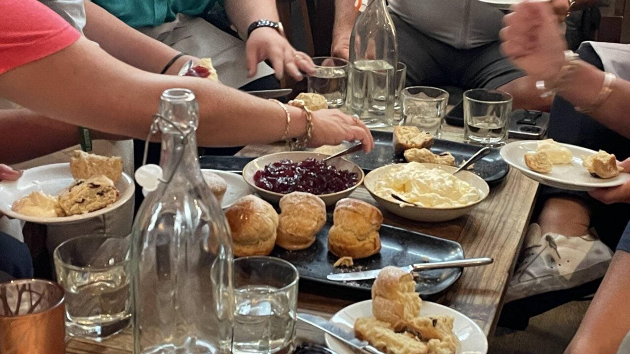 Scones, warm from the oven served with whipped cream and strawberry jam - always a hit on Edinburgh Food Safari,© Nell Nelson - image