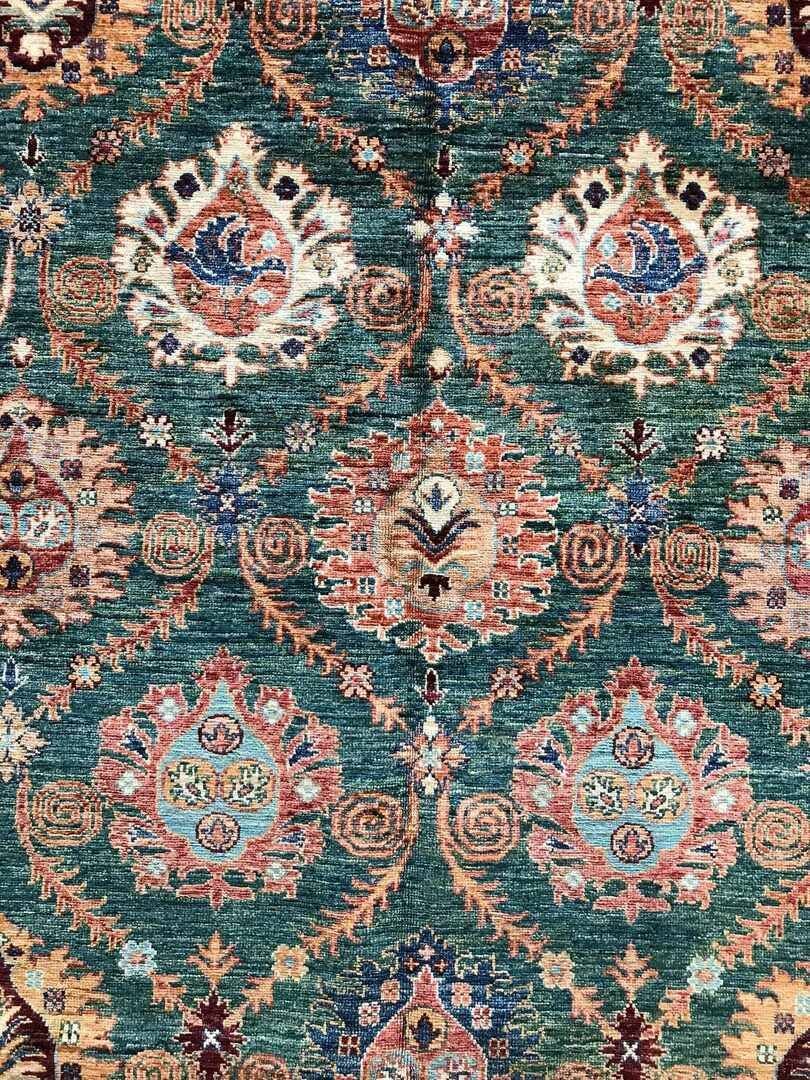 Close-up of turquoise patterned rug
