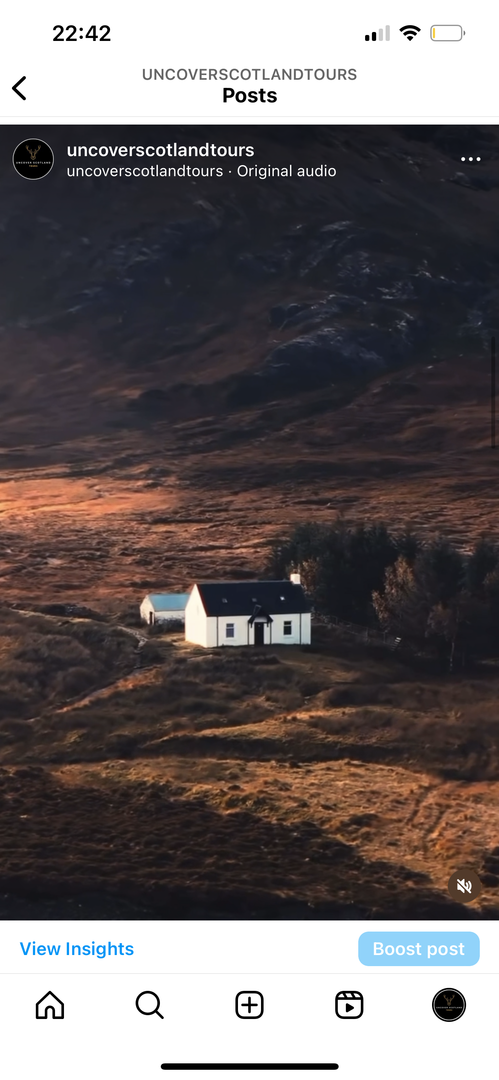 Image from Instagram of white house in Scottish Highlands