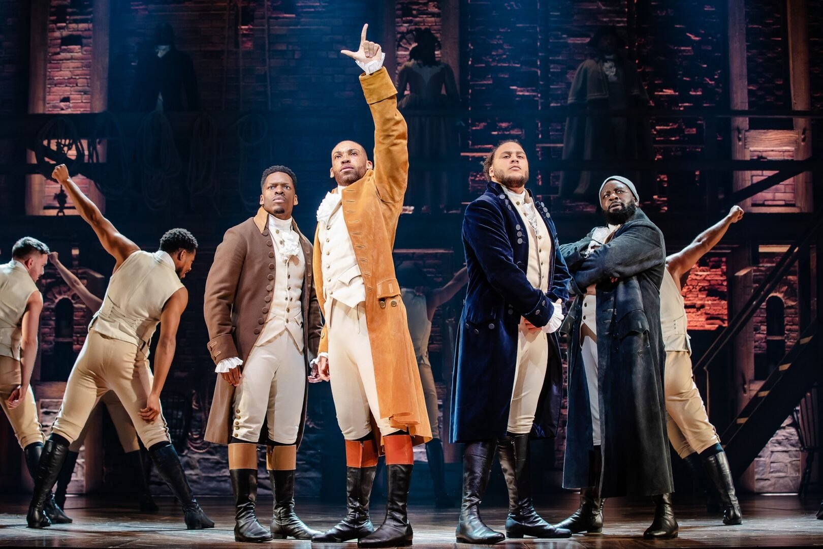 The Edinburgh cast of Hamilton at the at the Festival Theatre. Cast in image are DeAngelo Jones, Shaq Taylor, Billy Nevers and KM Drew Boateng.