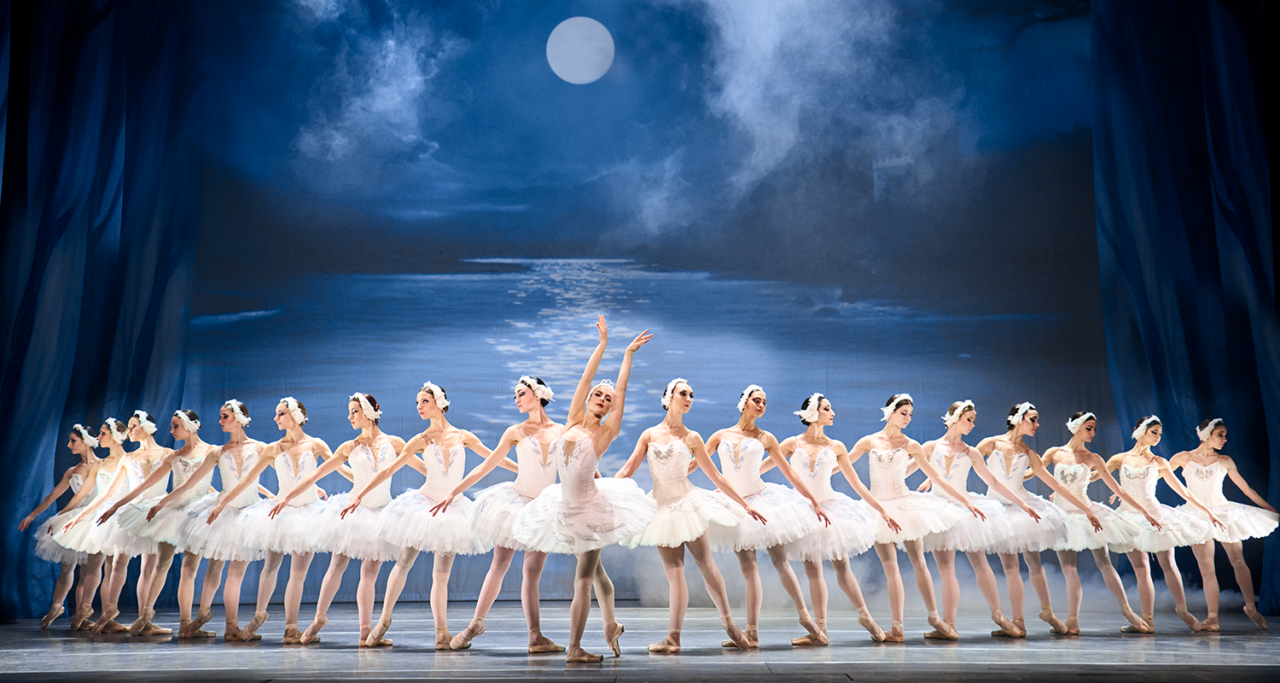 dancers performing the swan lake at varna international ballet and orchestra