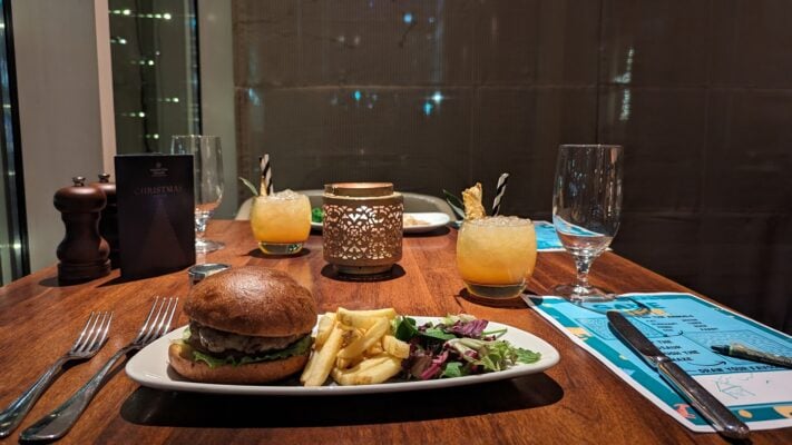 Burger and Chips child portion on table in One Square Restaurant at the Sheraton Grand Hotel and Spa in Edinburgh