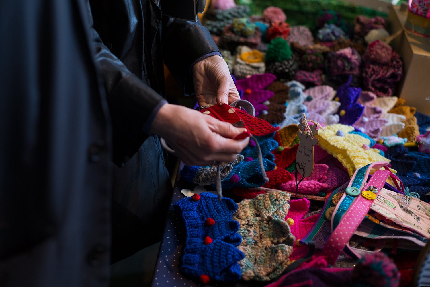 Crochet items on display at Makers Market at Summerhall