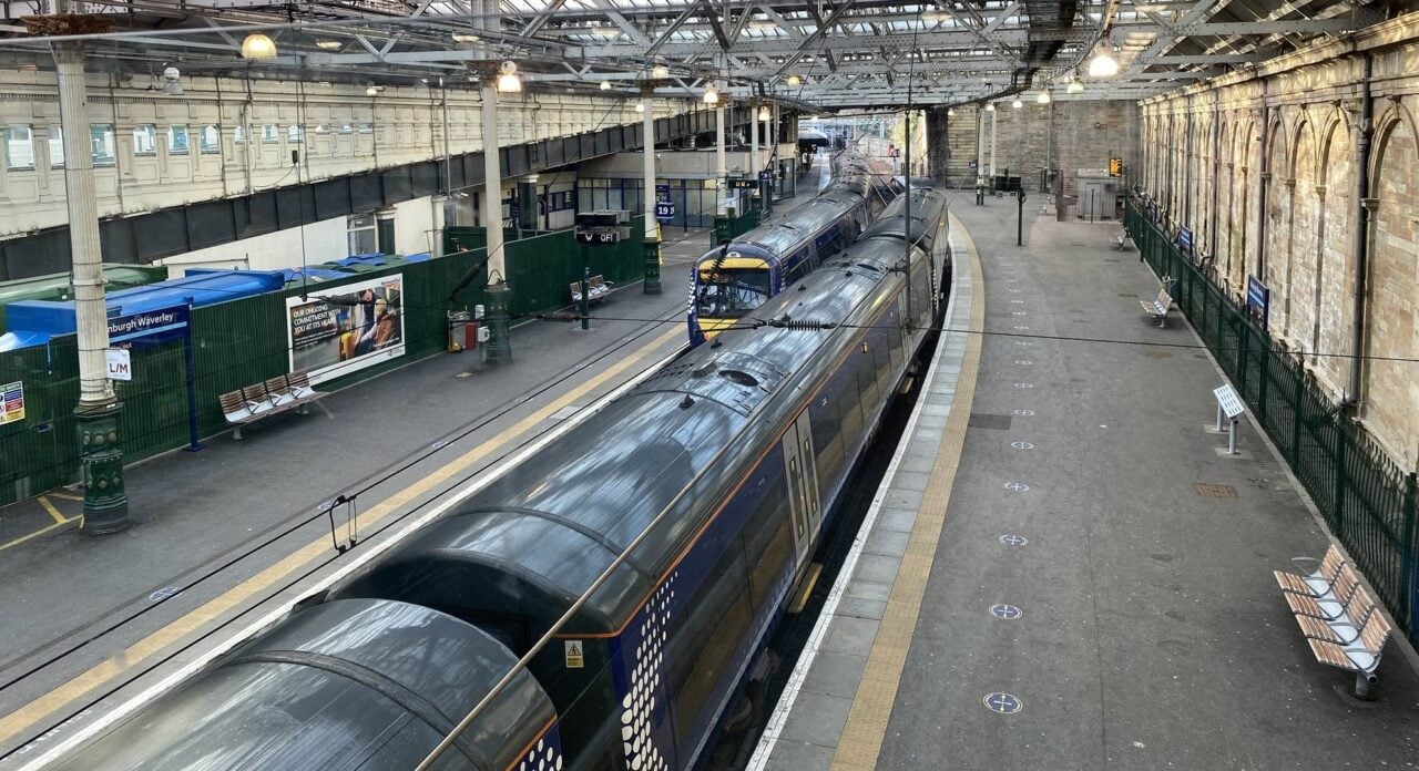 Departing Train from Edinburgh Waverley Train Station