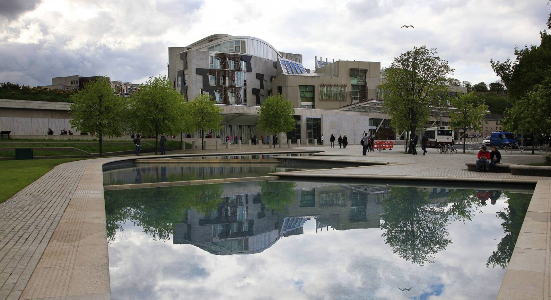Scottish Parliament with pond