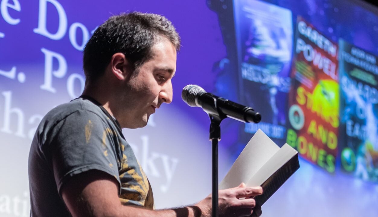 Gus Harris Reid reading from his book at the Cymera Festival