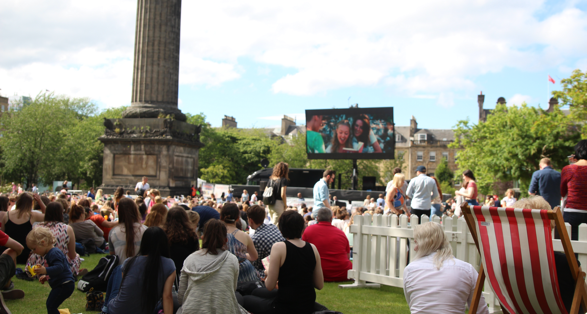 Square cinema audience and big screen in St Andrews Square