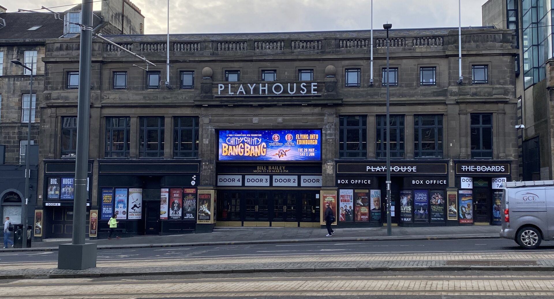 Edinburgh Playhouse Exterior advertising chitty chitty bang bang on billboard