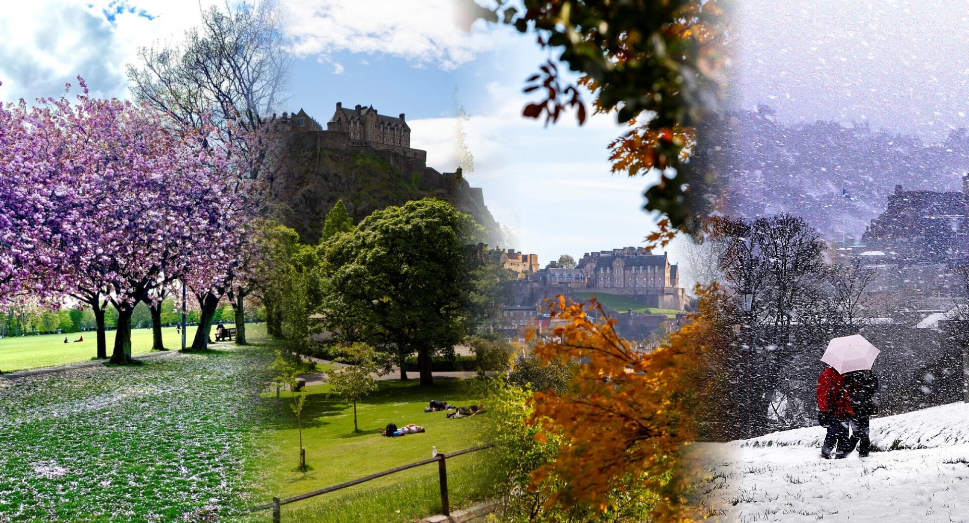 Spring, summer, Autumn and winter collage image of Edinburgh