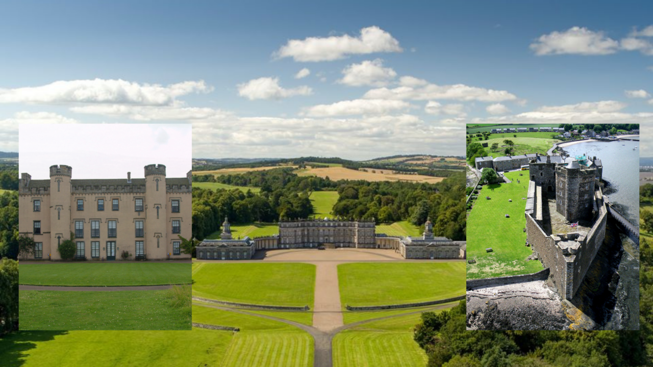 Ariel image of the exterior o Hopetoun House, Blackness Castle and House of the Binns