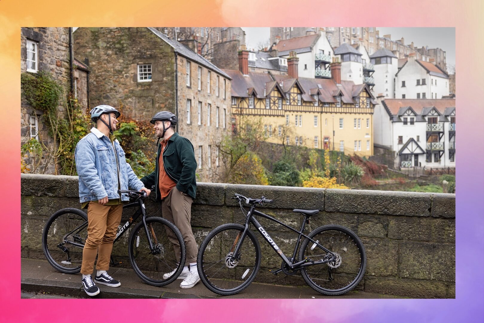 Two men with Bicycles on Dean bridge