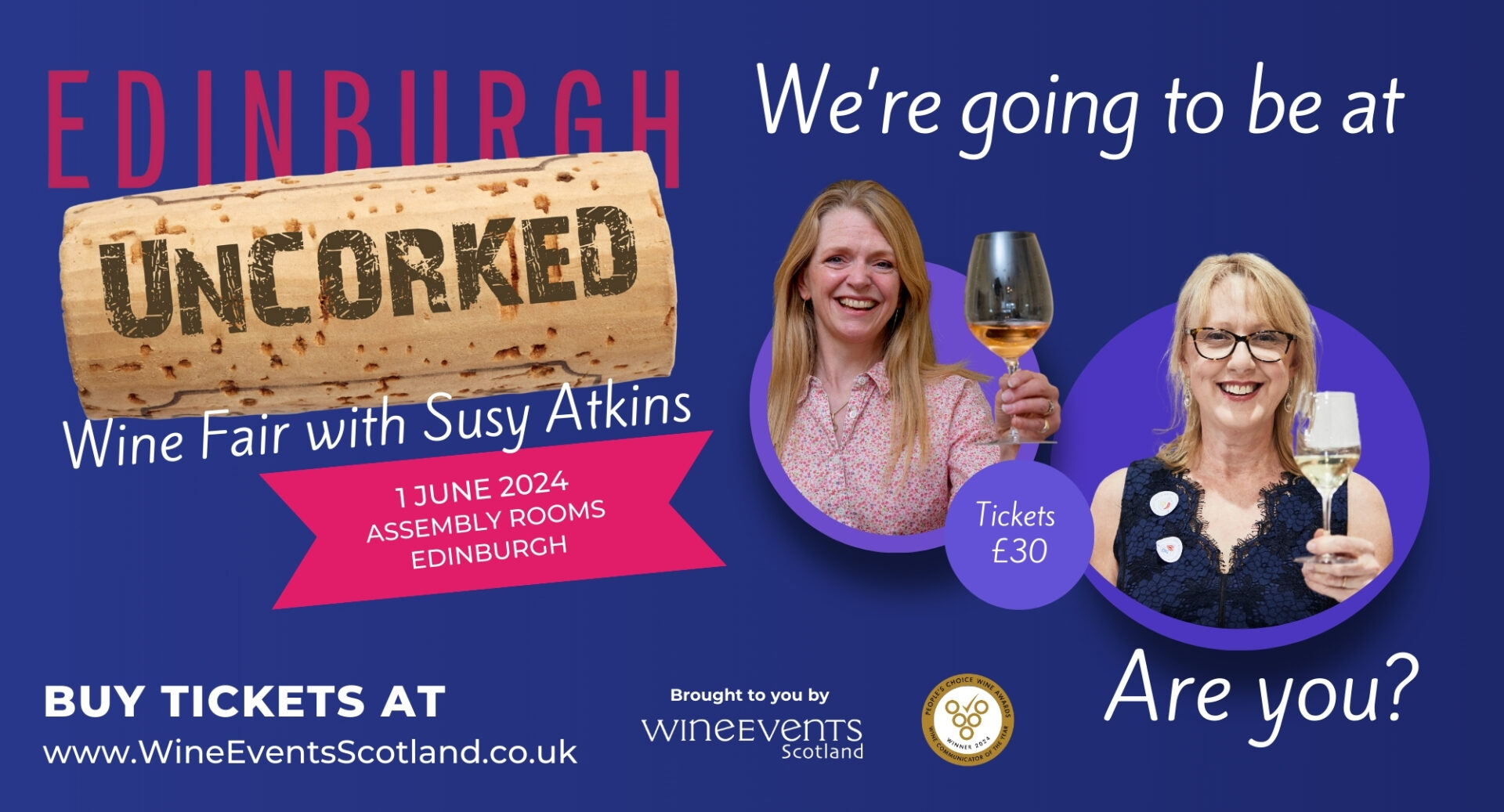 Poster advertising the Edinburgh uncorked event with image of Susy Atkins