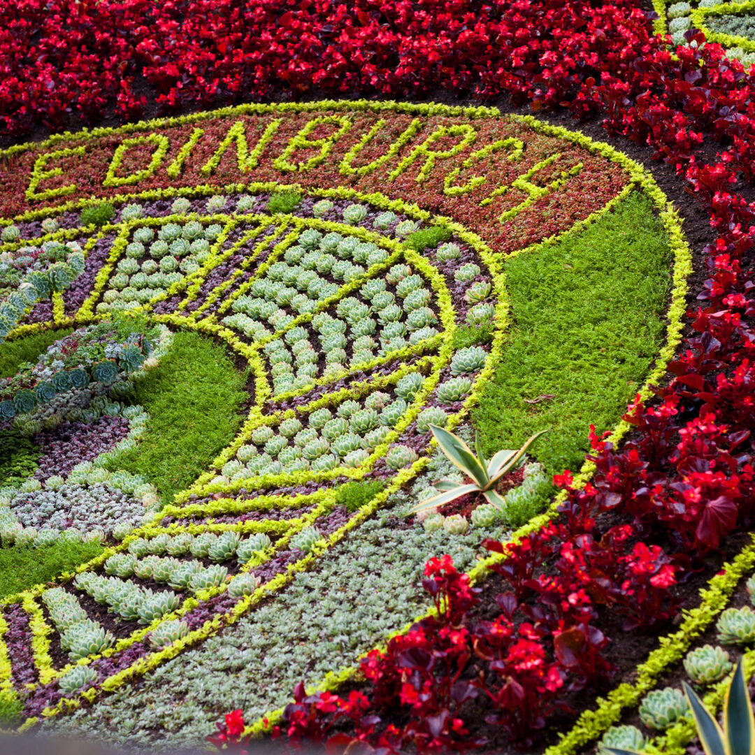 Edinburgh floral clock, made from fresh alive flowers according to history tradition every year in Edinburgh, Capitol of Scotland in Europe.